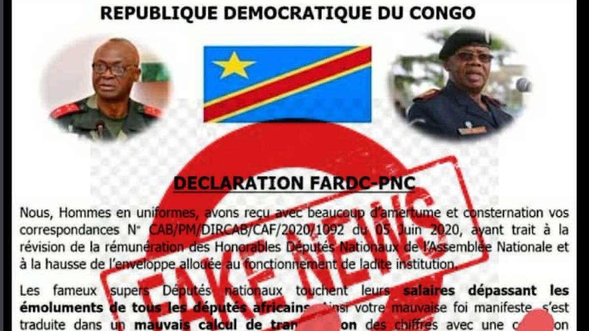 RDC : la PNC dit “ne pas connaître” la correspondance d’un collectif Militaire sur les émoluments des députés